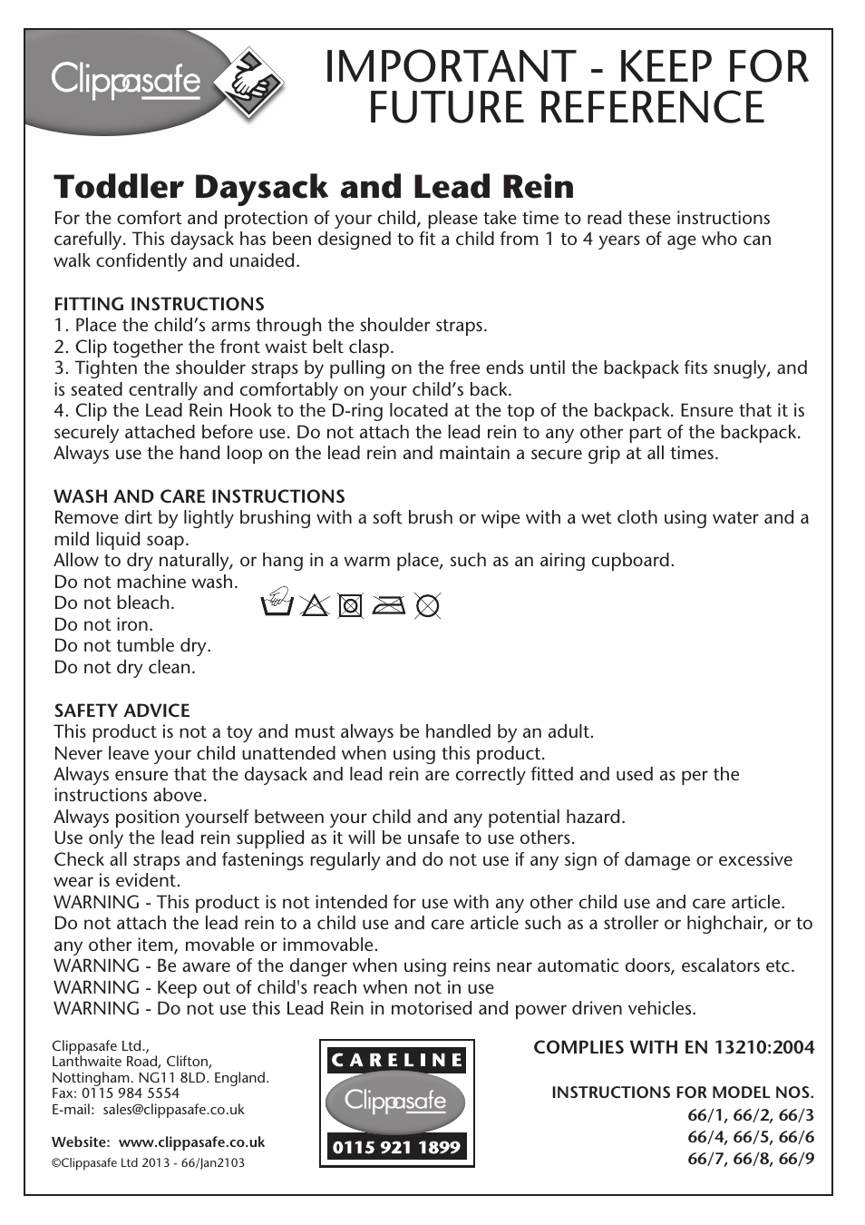 Clippasafe 66 Toddler Daysack User Manual | 2 pages