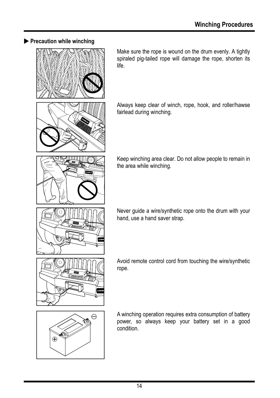 Winching procedures | COMEUP Automotive Winch (Ver:00) User Manual | Page 15 / 22