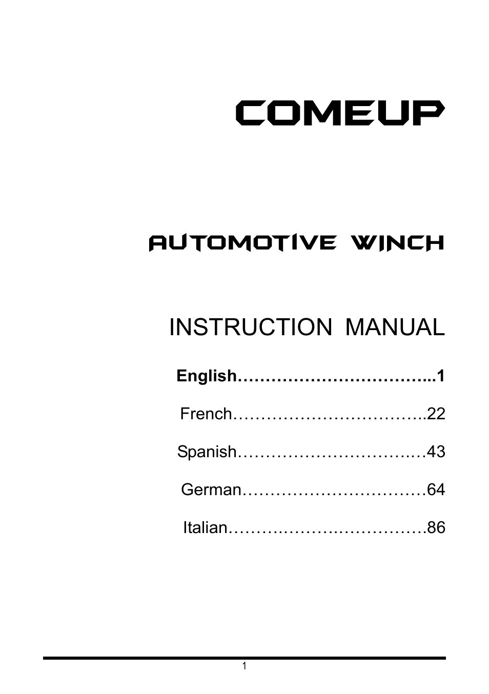 Automotive winch instruction manual | COMEUP Automotive Winch (Ver:00) User Manual | Page 2 / 108