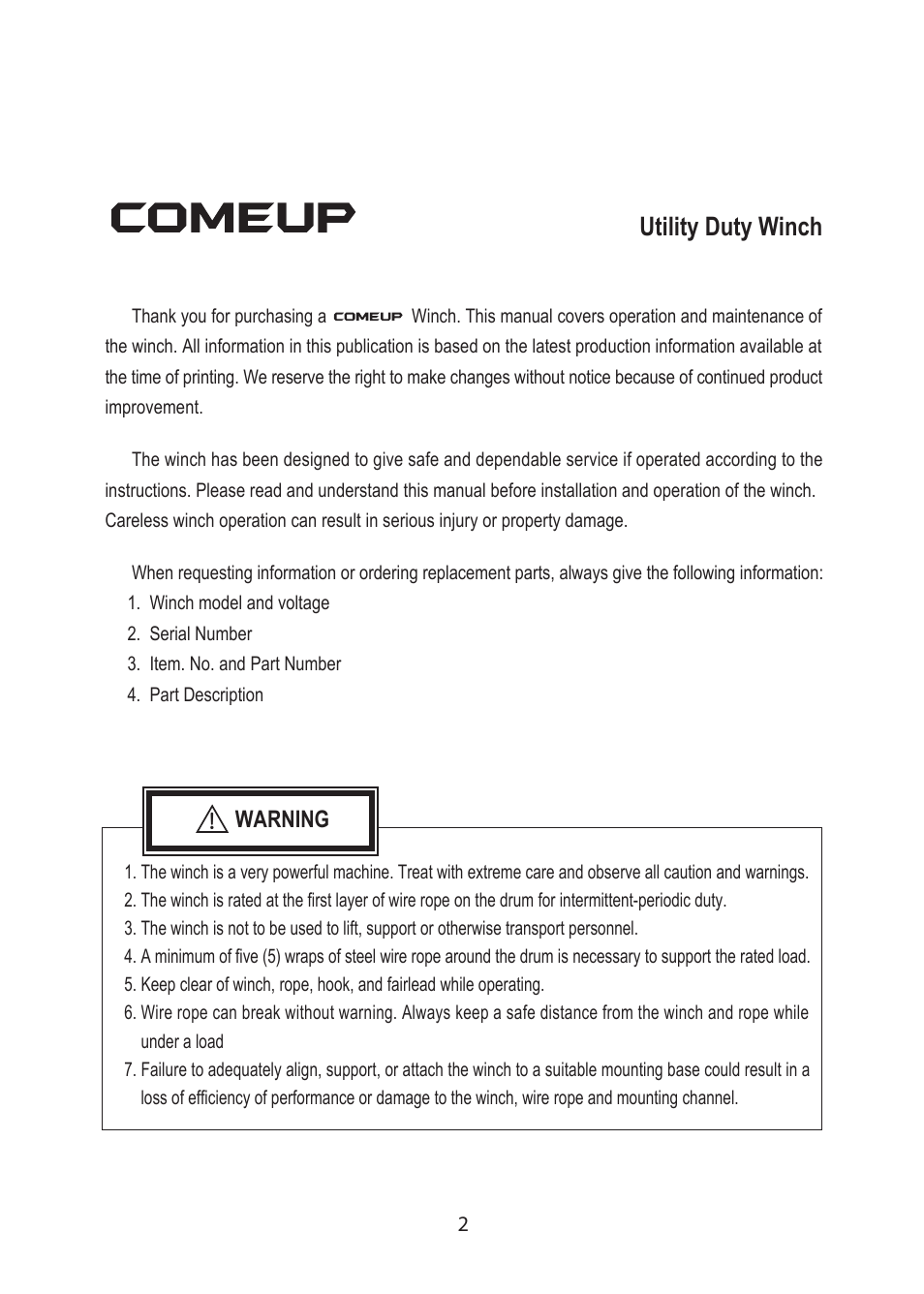 Utility duty winch | COMEUP Utility Duty Winch (Ver:00) User Manual | Page 4 / 16