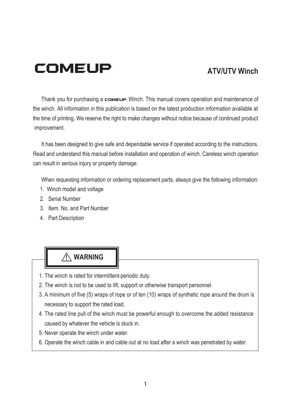 Atv/utv winch | COMEUP ATV/UTV Winch (Ver:04) User Manual | Page 3 / 12