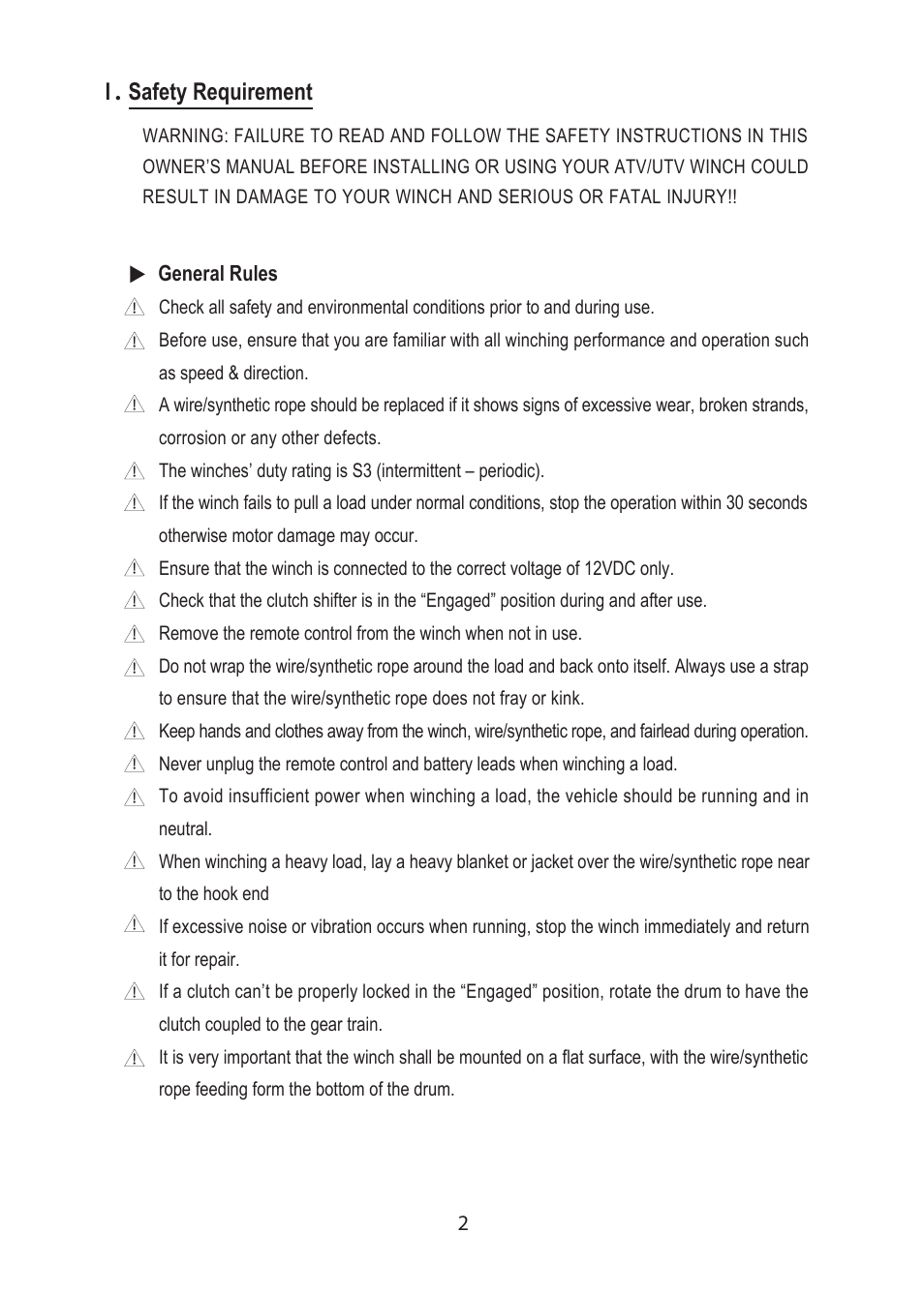 Safety requirement | COMEUP ATV/UTV Winch (Ver:04) User Manual | Page 4 / 12