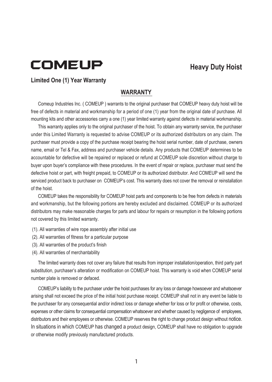 Heavy duty hoist | COMEUP DHC Hoist (Ver:03) User Manual | Page 3 / 16