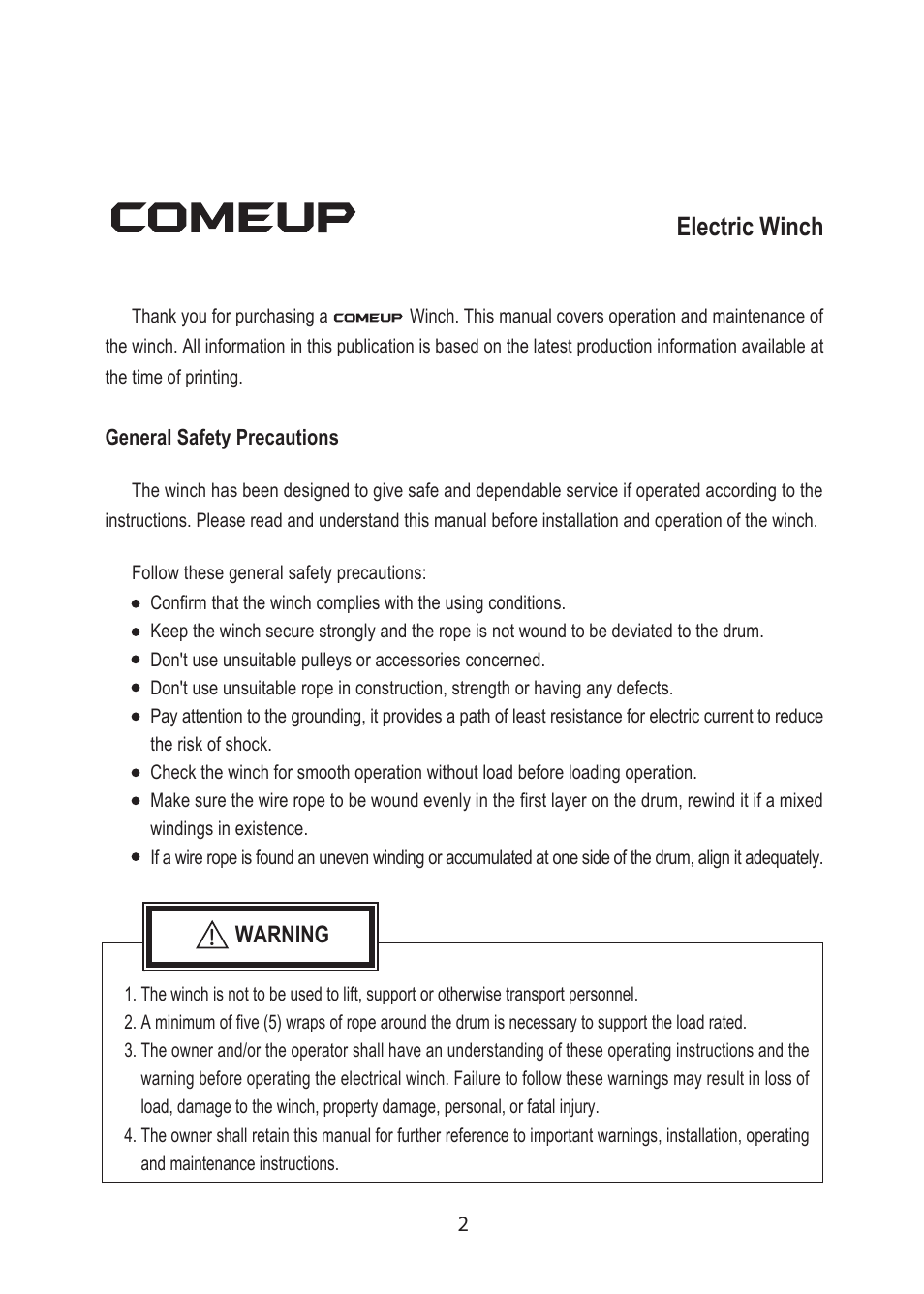 Electric winch | COMEUP Electric Winch (Ver:02) User Manual | Page 4 / 24