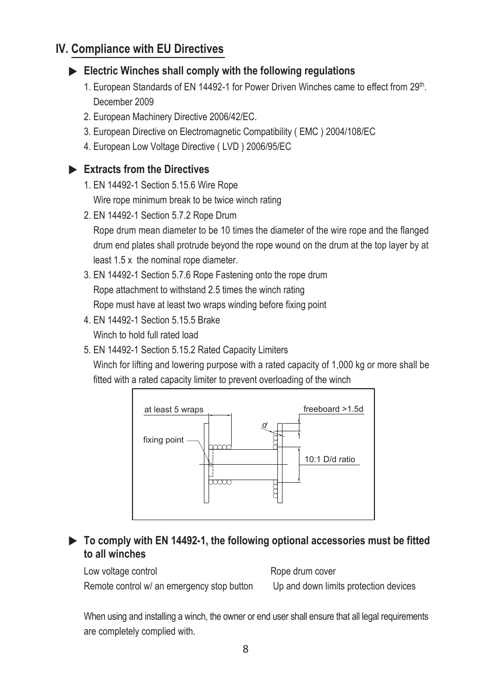 Iv. compliance with eu directives | COMEUP Compact Winch (Ver:00) User Manual | Page 10 / 20