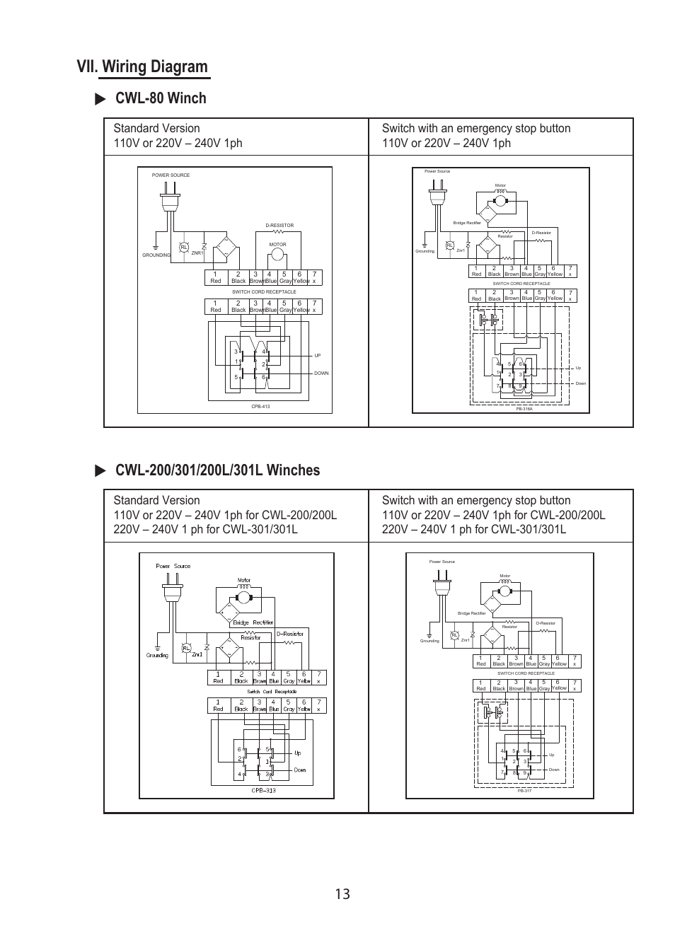 Vii. wiring diagram, 13 cwl-80 winch | COMEUP Compact Winch (Ver:00) User Manual | Page 15 / 20