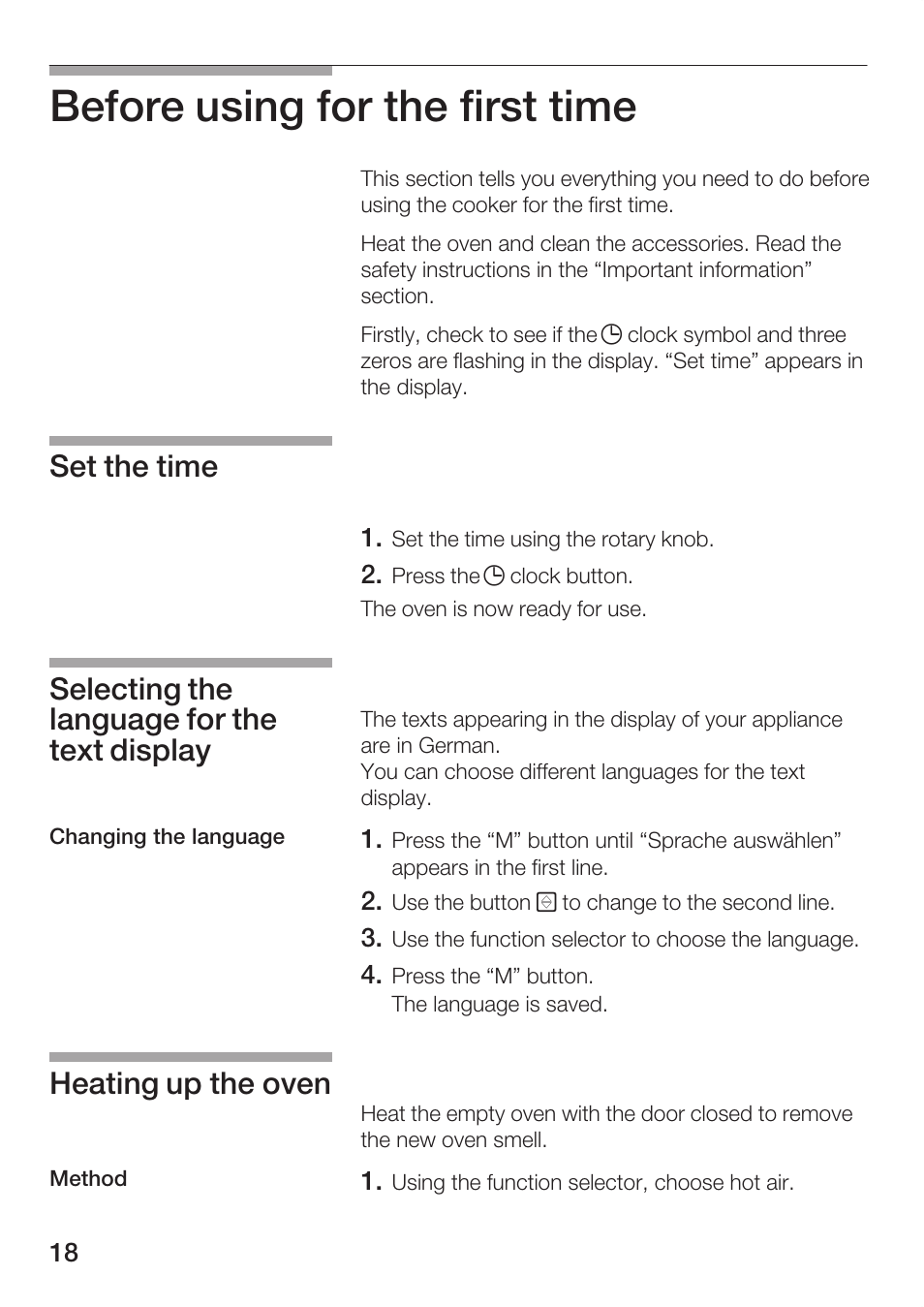 Before using for the first time, Heating up the oven | Bosch HBC86K7.0 User Manual | Page 18 / 84