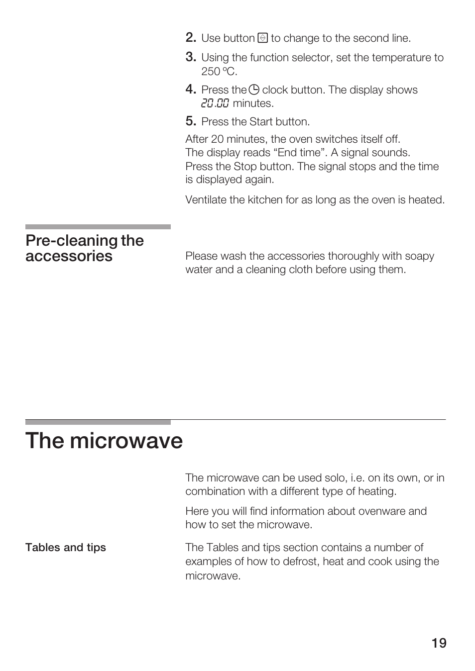 The microwave, Prećcleaning the accessories | Bosch HBC86K7.0 User Manual | Page 19 / 84