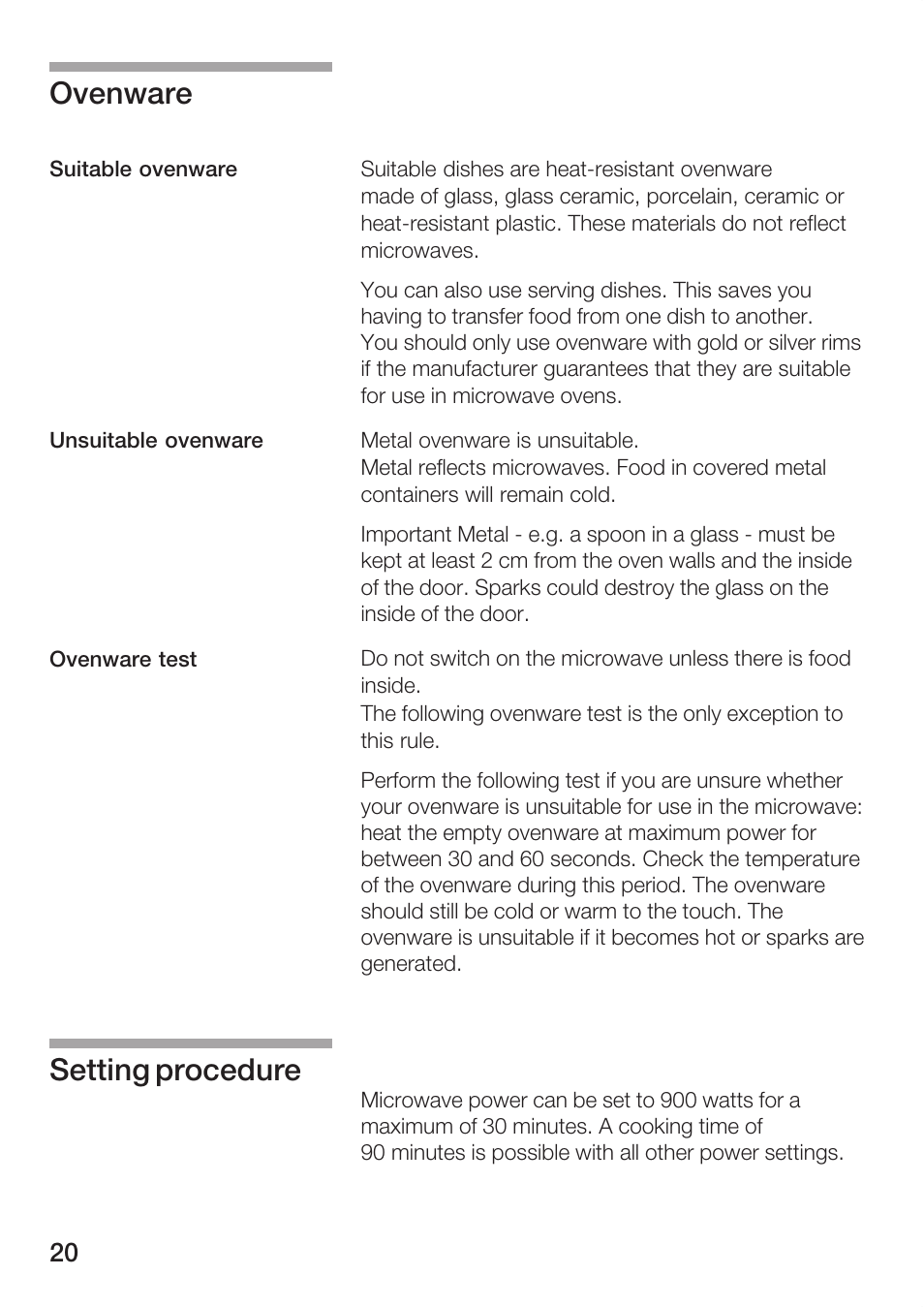 Ovenware, Setting procedure | Bosch HBC86K7.0 User Manual | Page 20 / 84