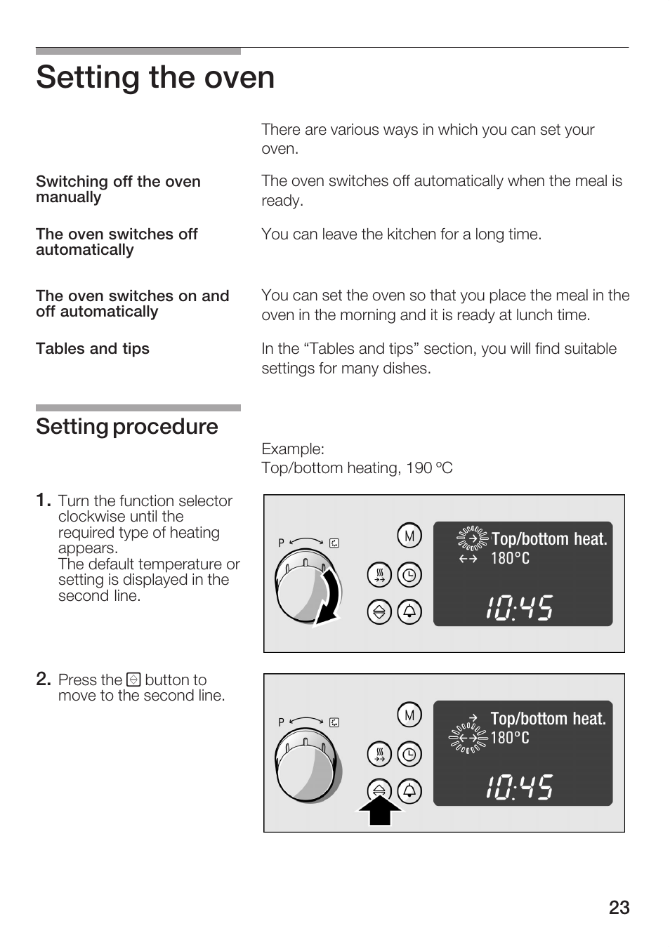 Setting the oven, Setting procedure | Bosch HBC86K7.0 User Manual | Page 23 / 84