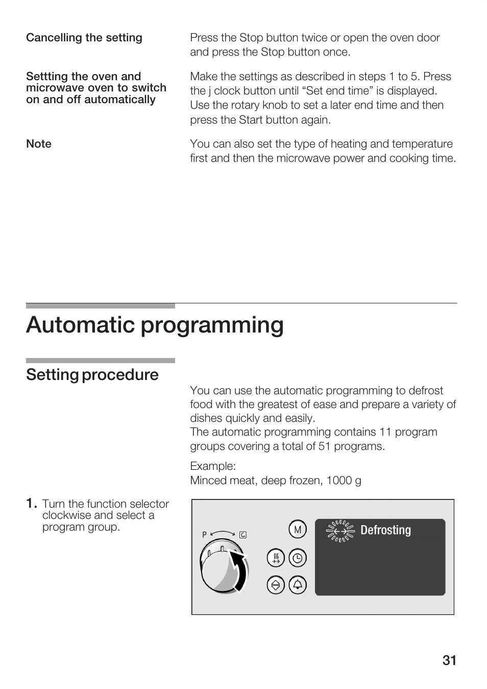 Automatic programming, Setting procedure | Bosch HBC86K7.0 User Manual | Page 31 / 84