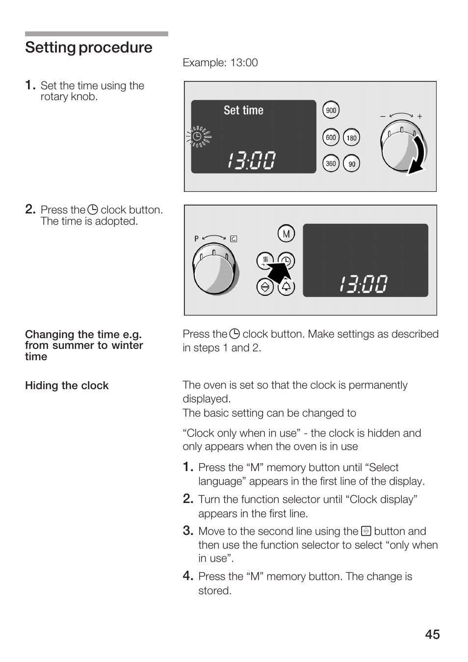 Setting procedure | Bosch HBC86K7.0 User Manual | Page 45 / 84