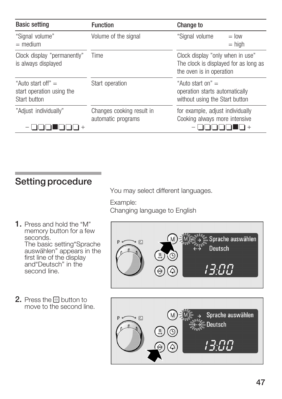 Setting procedure | Bosch HBC86K7.0 User Manual | Page 47 / 84