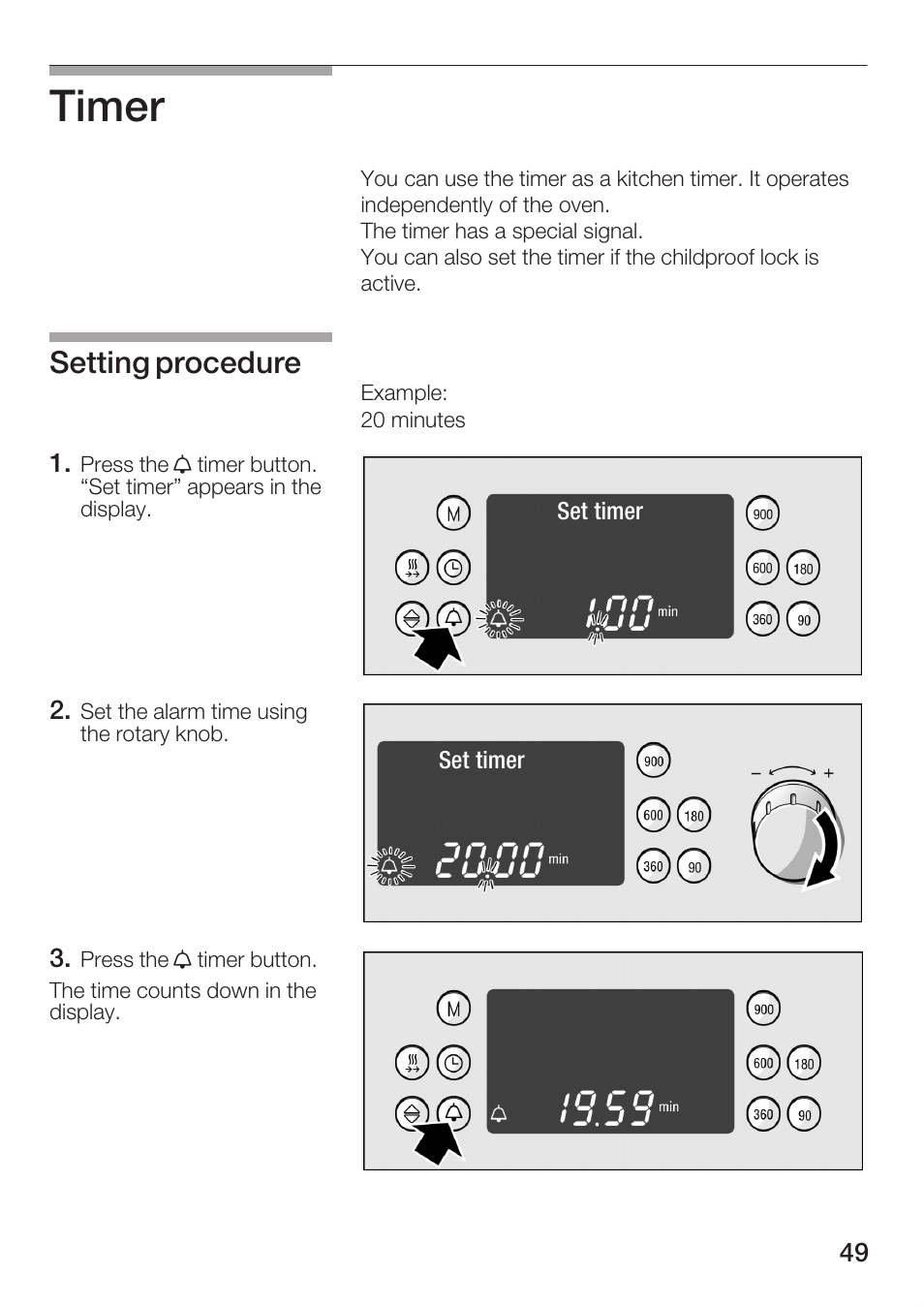 Timer, Setting procedure | Bosch HBC86K7.0 User Manual | Page 49 / 84