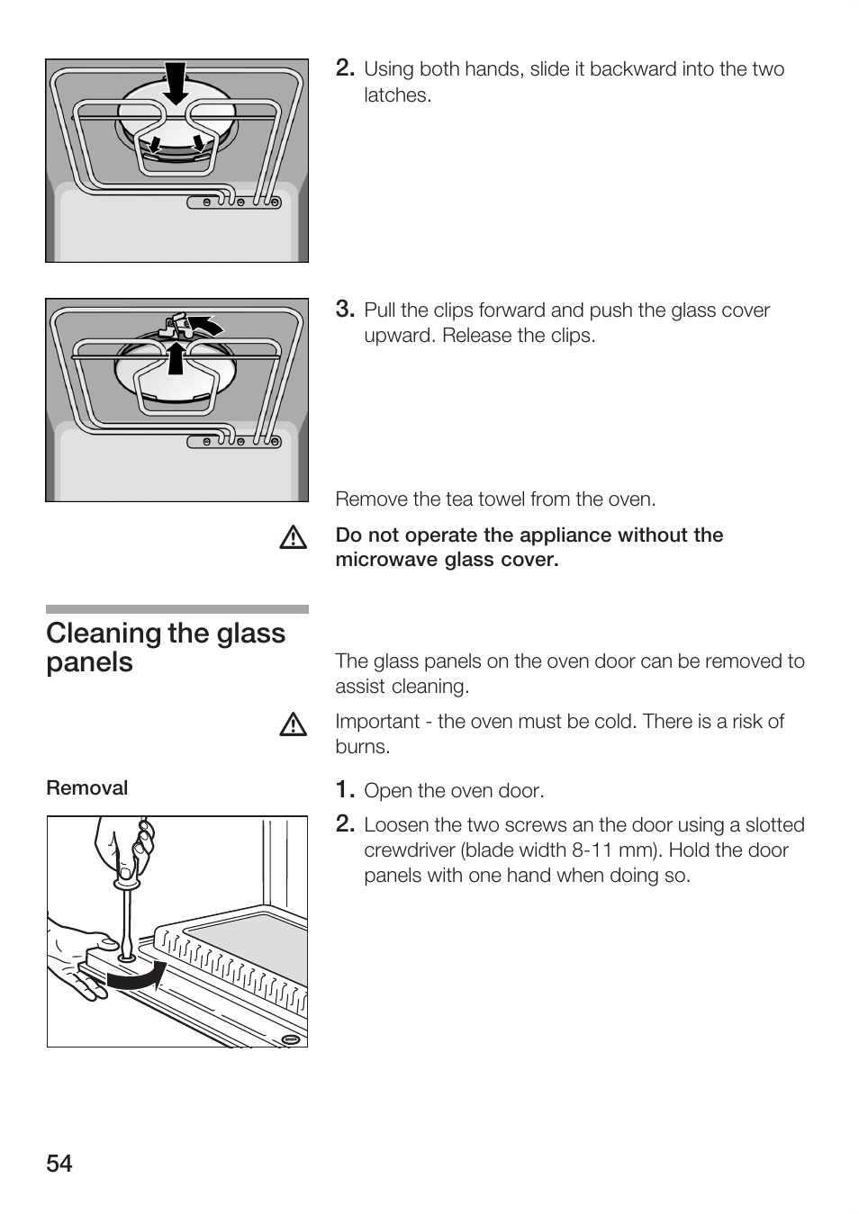 Cleaning the glass panels | Bosch HBC86K7.0 User Manual | Page 54 / 84