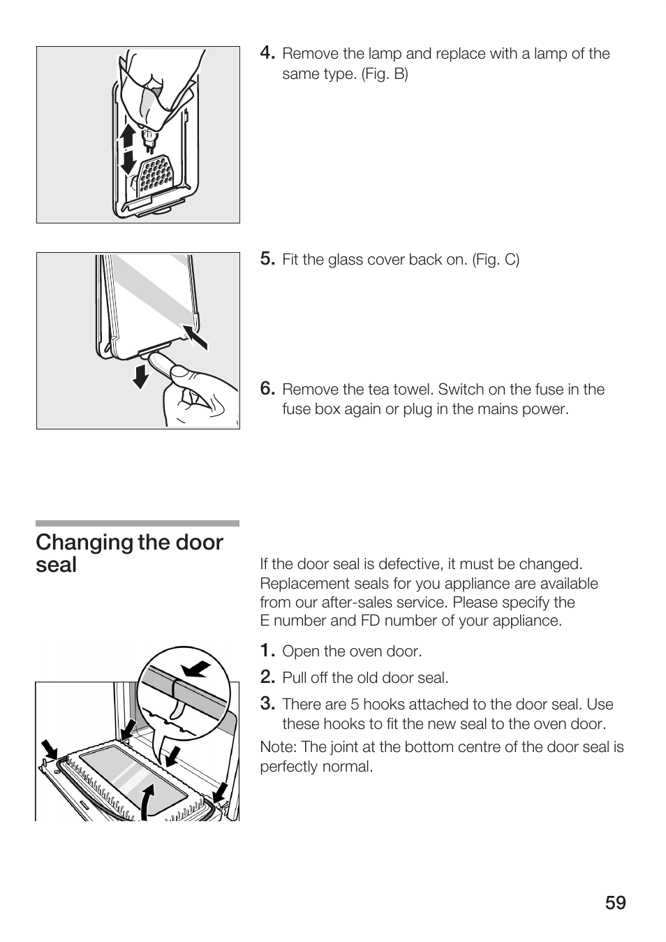 Changing the door seal | Bosch HBC86K7.0 User Manual | Page 59 / 84