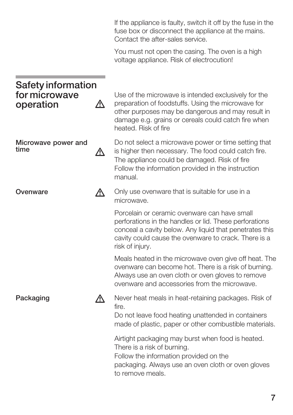 Safety information for microwave operation | Bosch HBC86K7.0 User Manual | Page 7 / 84