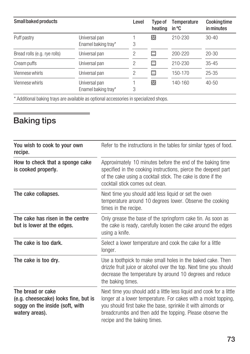 Baking tips | Bosch HBC86K7.0 User Manual | Page 73 / 84