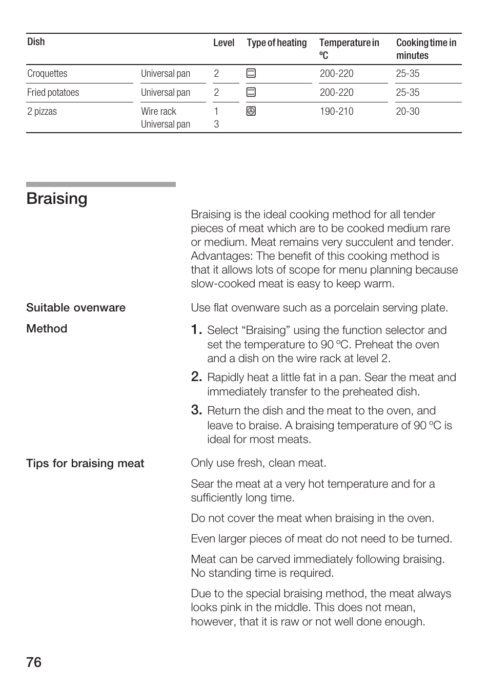 Braising | Bosch HBC86K7.0 User Manual | Page 76 / 84