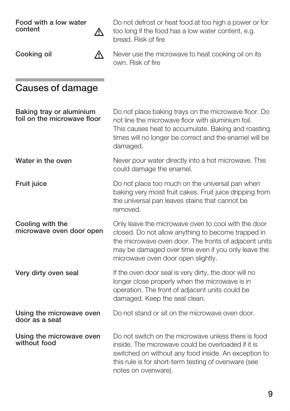 Causes of damage | Bosch HBC86K7.0 User Manual | Page 9 / 84