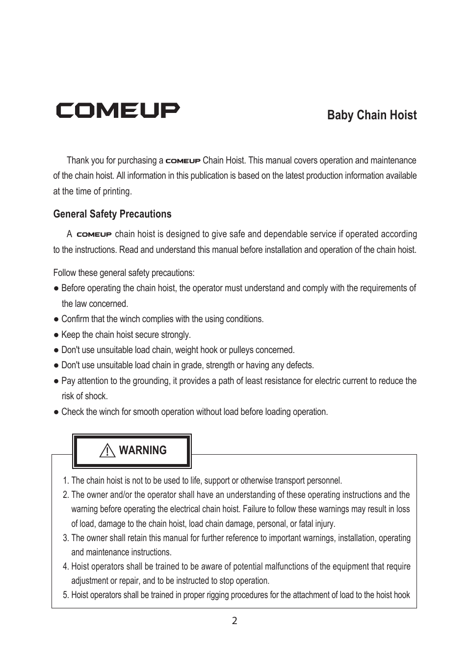 Baby chain hoist | COMEUP Chain Hoist (Ver:02) User Manual | Page 4 / 16