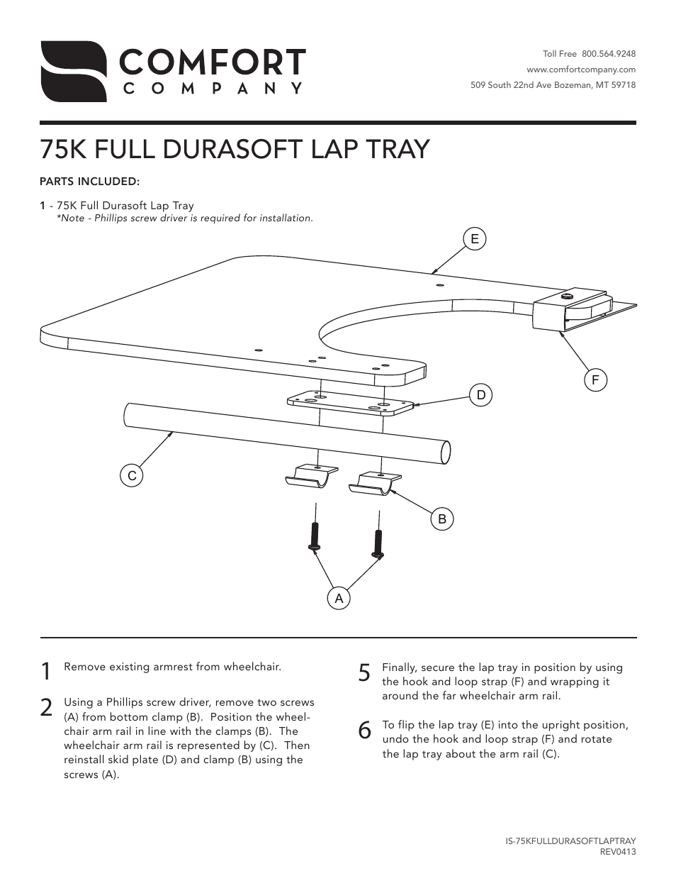 Comfort Company 75К Full Durasoft Lap Tray User Manual | 1 page
