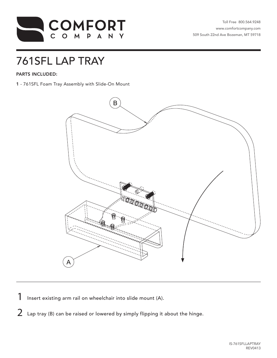 Comfort Company 761SFL Lap Tray User Manual | 1 page