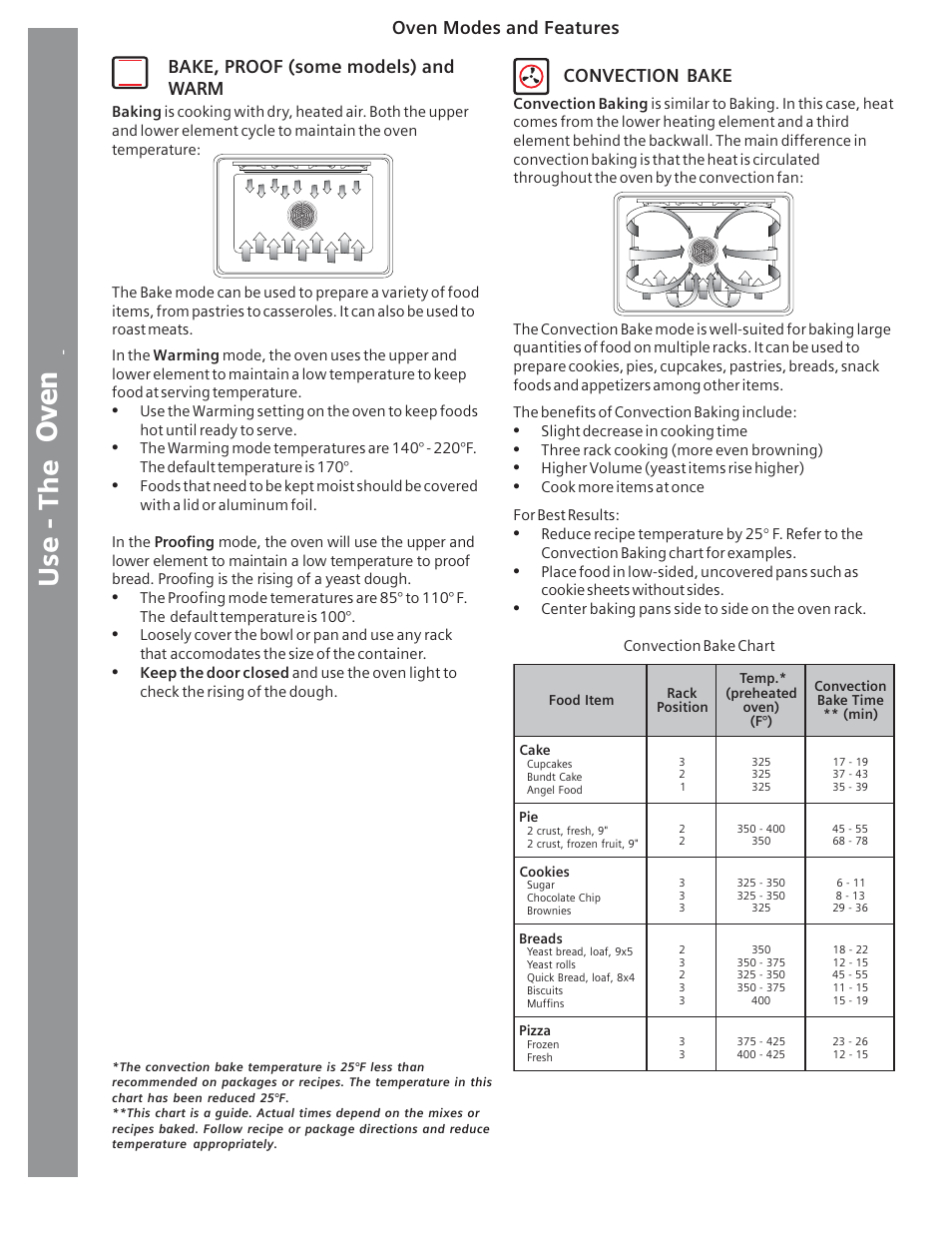 Oven, Bake, proof (some models) and warm, Convection bake | Oven modes and features | Siemens HE2415C User Manual | Page 18 / 110