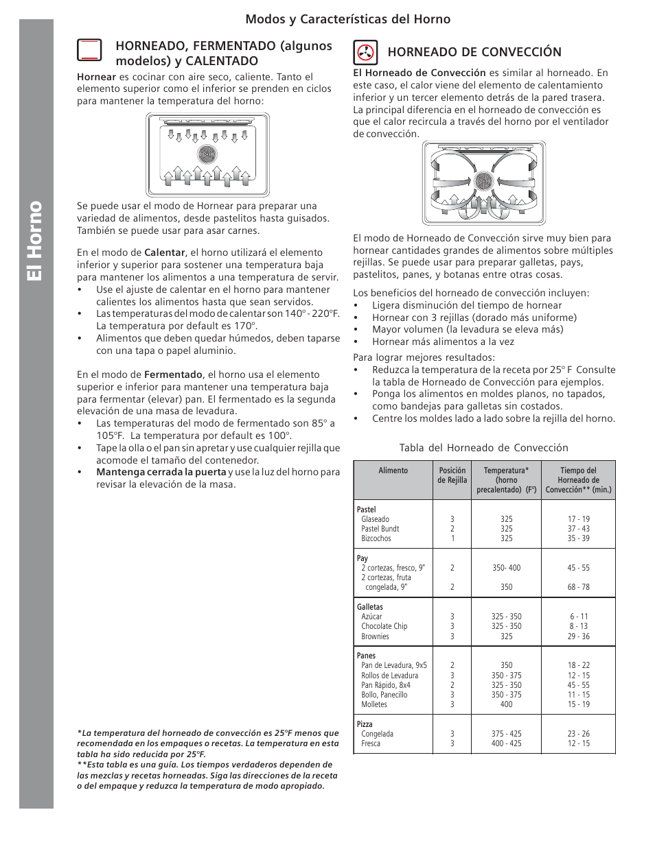 El horno, Horneado, fermentado (algunos modelos) y calentado, Horneado de convección | Modos y características del horno | Siemens HE2415C User Manual | Page 90 / 110