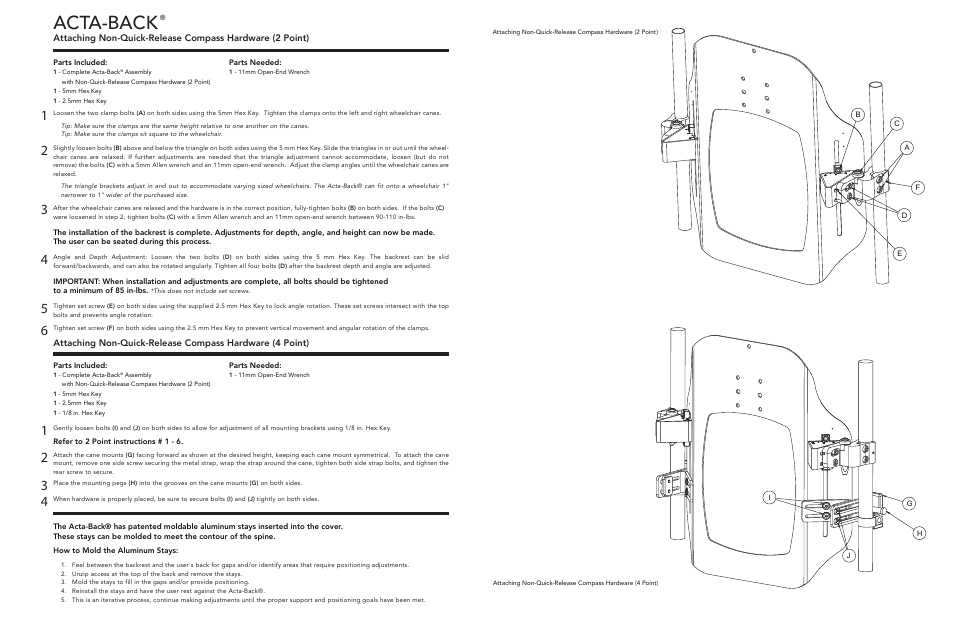 Acta-back | Comfort Company Acta-Back Non-Quick Release User Manual | Page 2 / 2