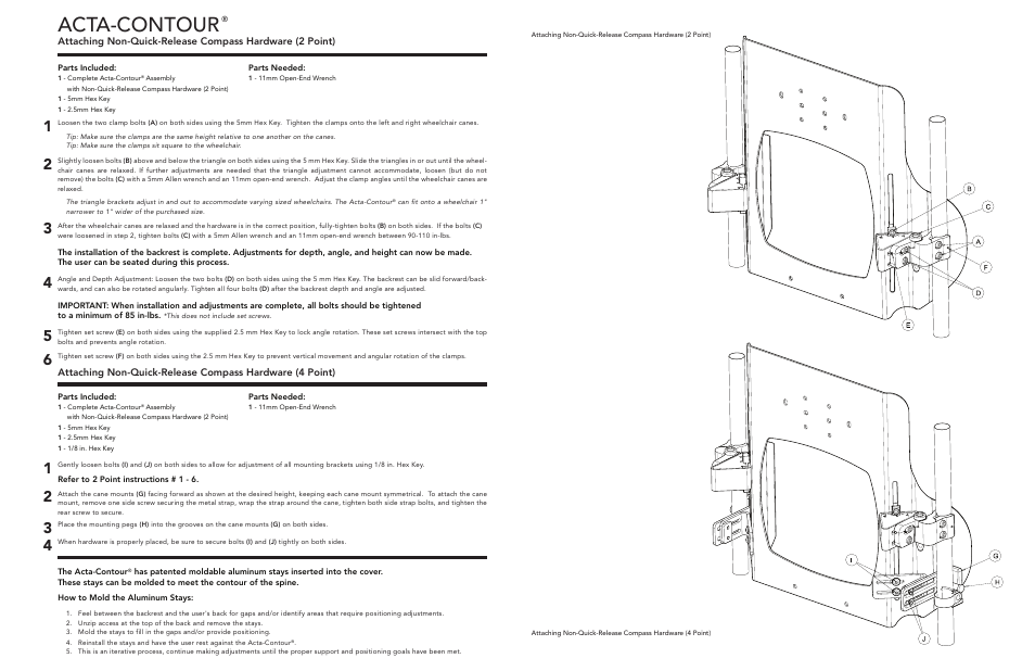 Acta-contour | Comfort Company Acta-Contour Non-Quick Release User Manual | Page 2 / 2