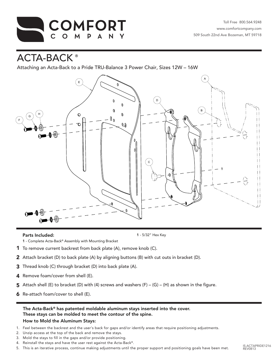 Comfort Company Acta-Back Pride 12W-16W User Manual | 1 page