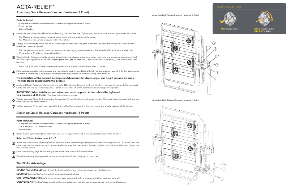 Acta-relief | Comfort Company Acta-Relief Quick Release User Manual | Page 2 / 2