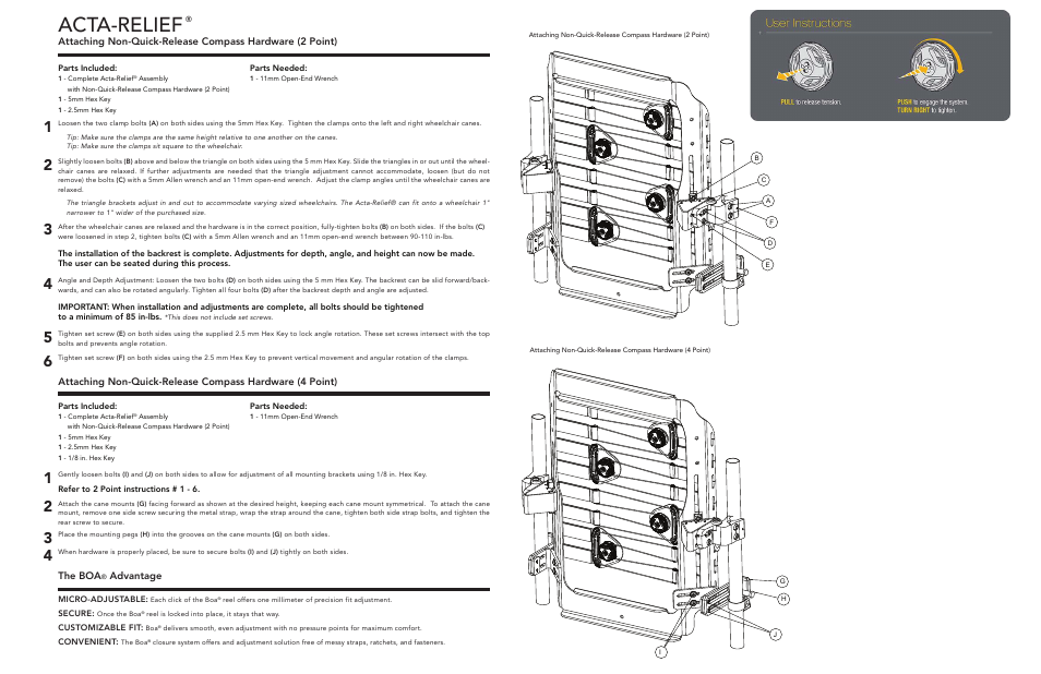 Acta-relief, The boa, Advantage | Comfort Company Acta-Relief Non-Quick Release User Manual | Page 2 / 2