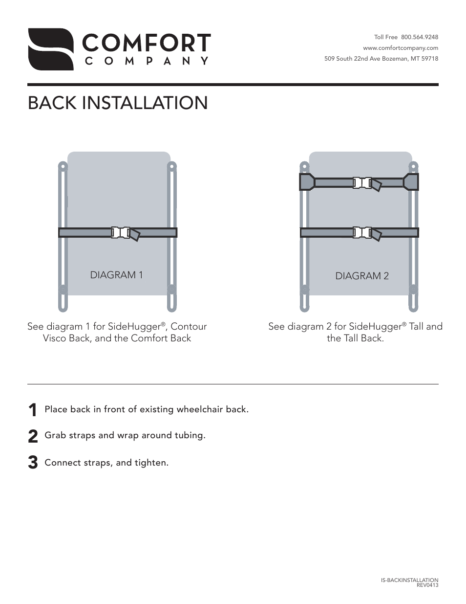 Comfort Company Back Installation User Manual | 1 page