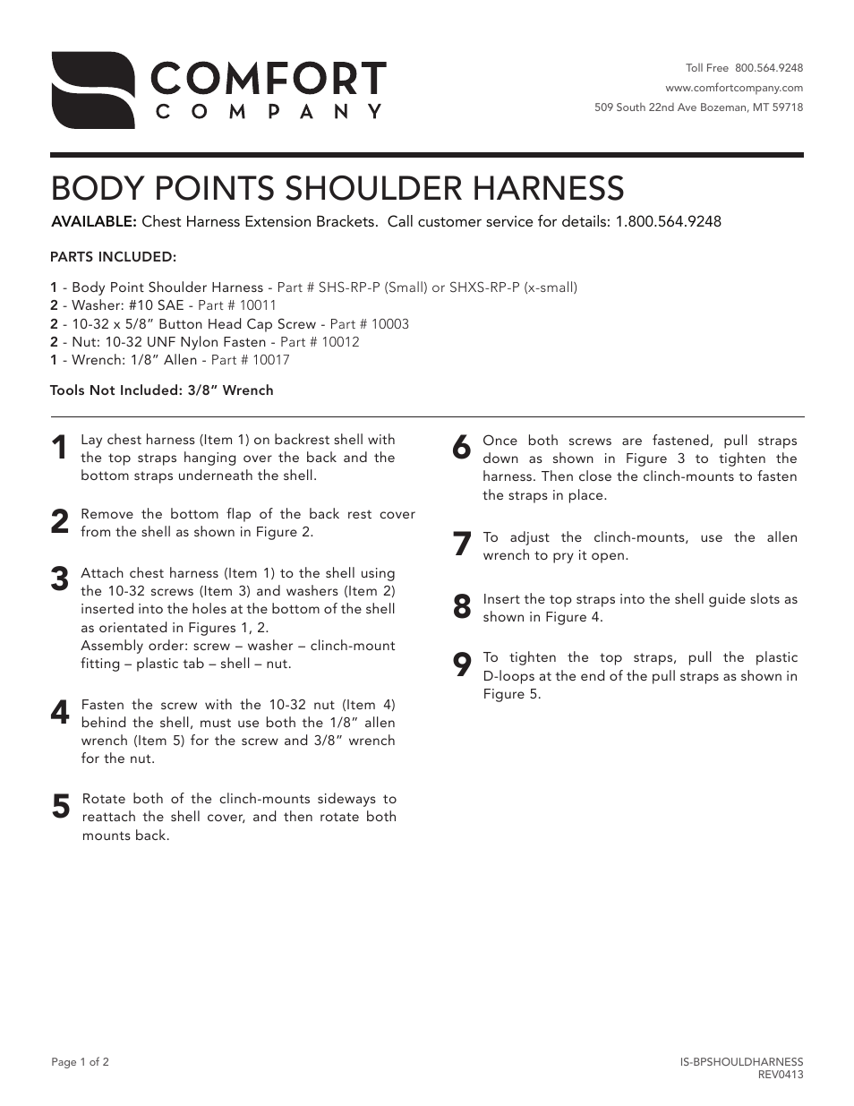 Comfort Company Shoulder Harness User Manual | 2 pages