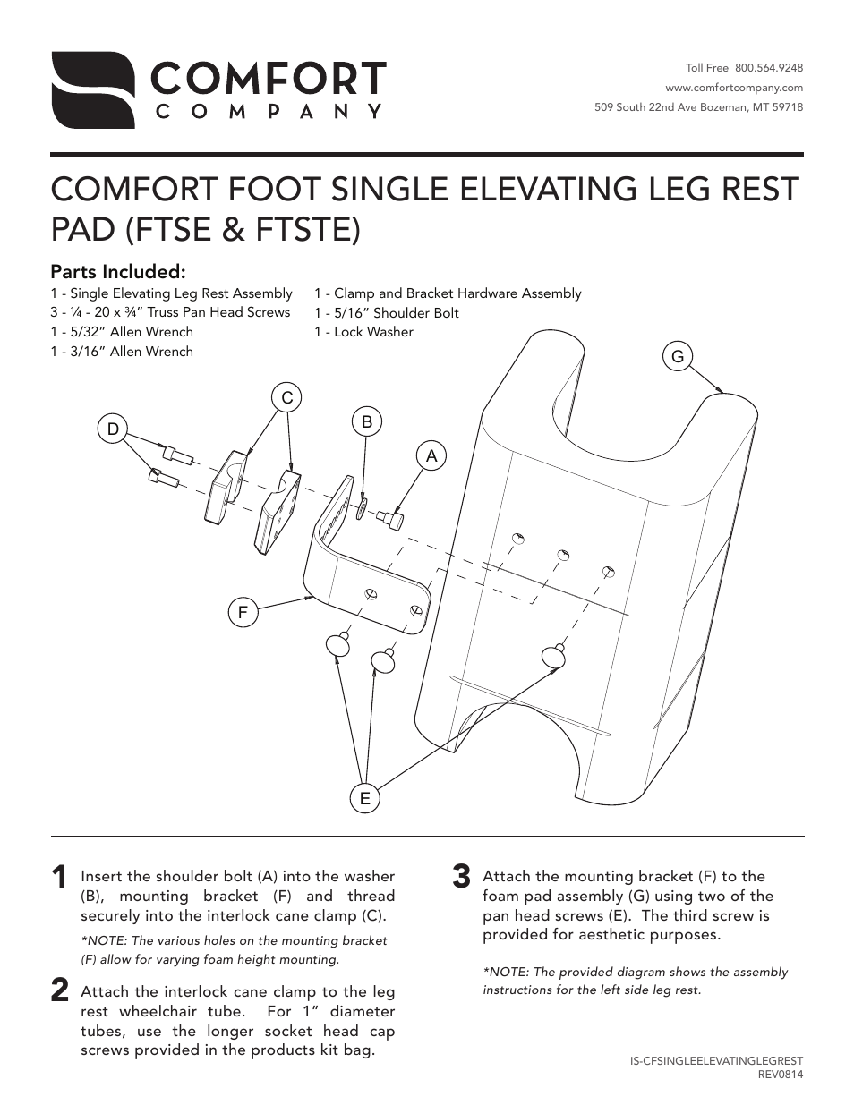 Comfort Company Single Foot Elevating Legrest User Manual | 1 page