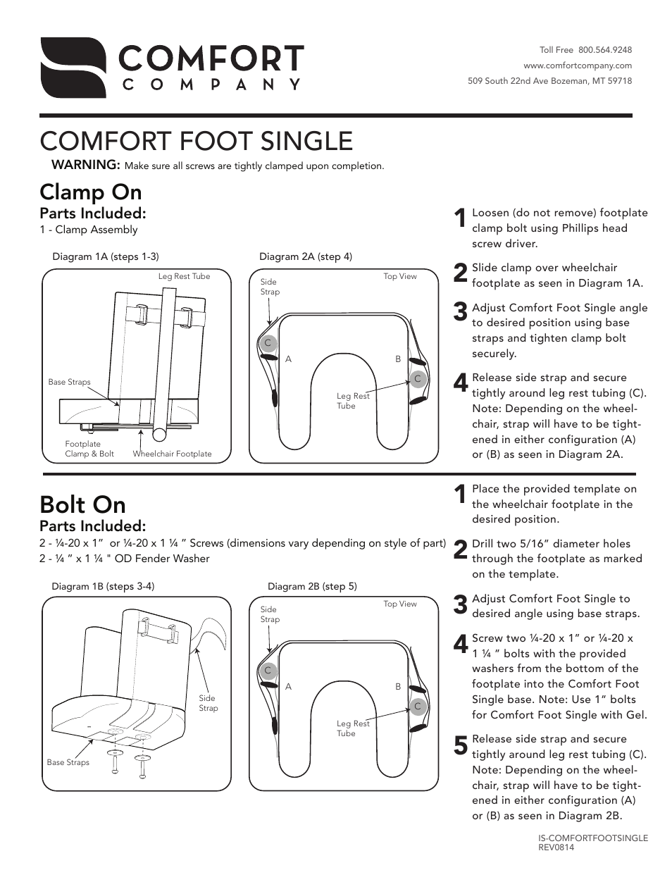 Comfort Company Comfort Foot Single User Manual | 2 pages