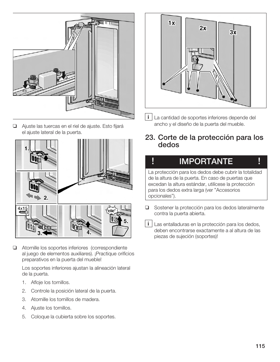 Importante, Corte de la protección para los dedos | Bosch Single Door User Manual | Page 115 / 124