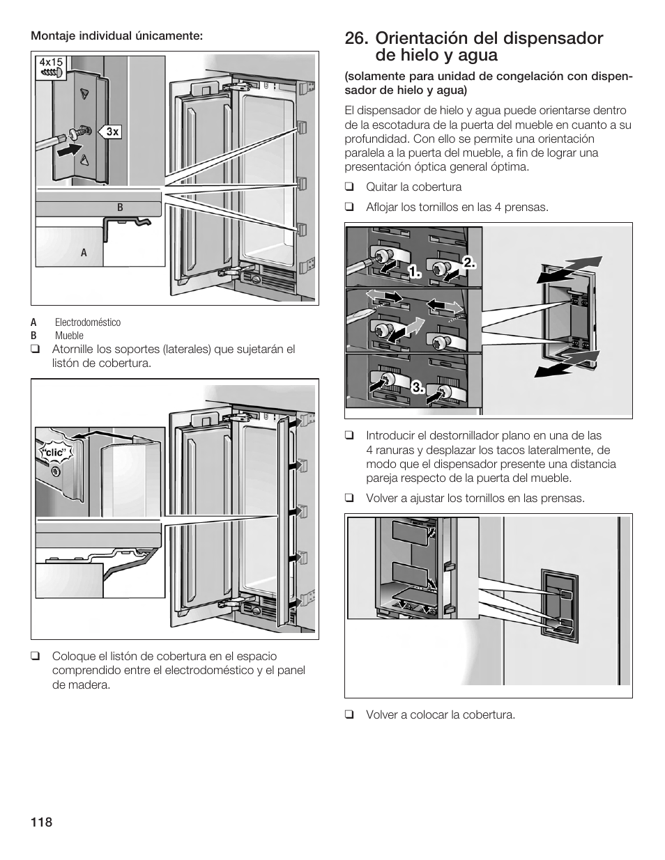 Orientación del dispensador de hielo y agua | Bosch Single Door User Manual | Page 118 / 124