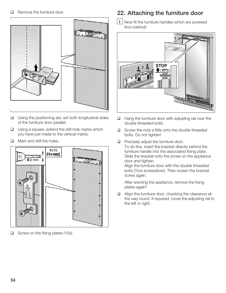 Attaching the furniture door | Bosch Single Door User Manual | Page 34 / 124