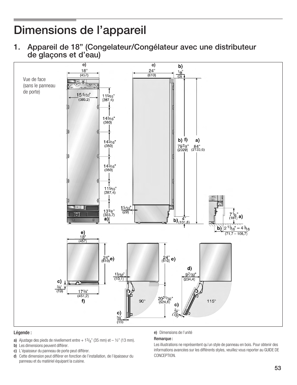 Dimensions de l'appareil | Bosch Single Door User Manual | Page 53 / 124