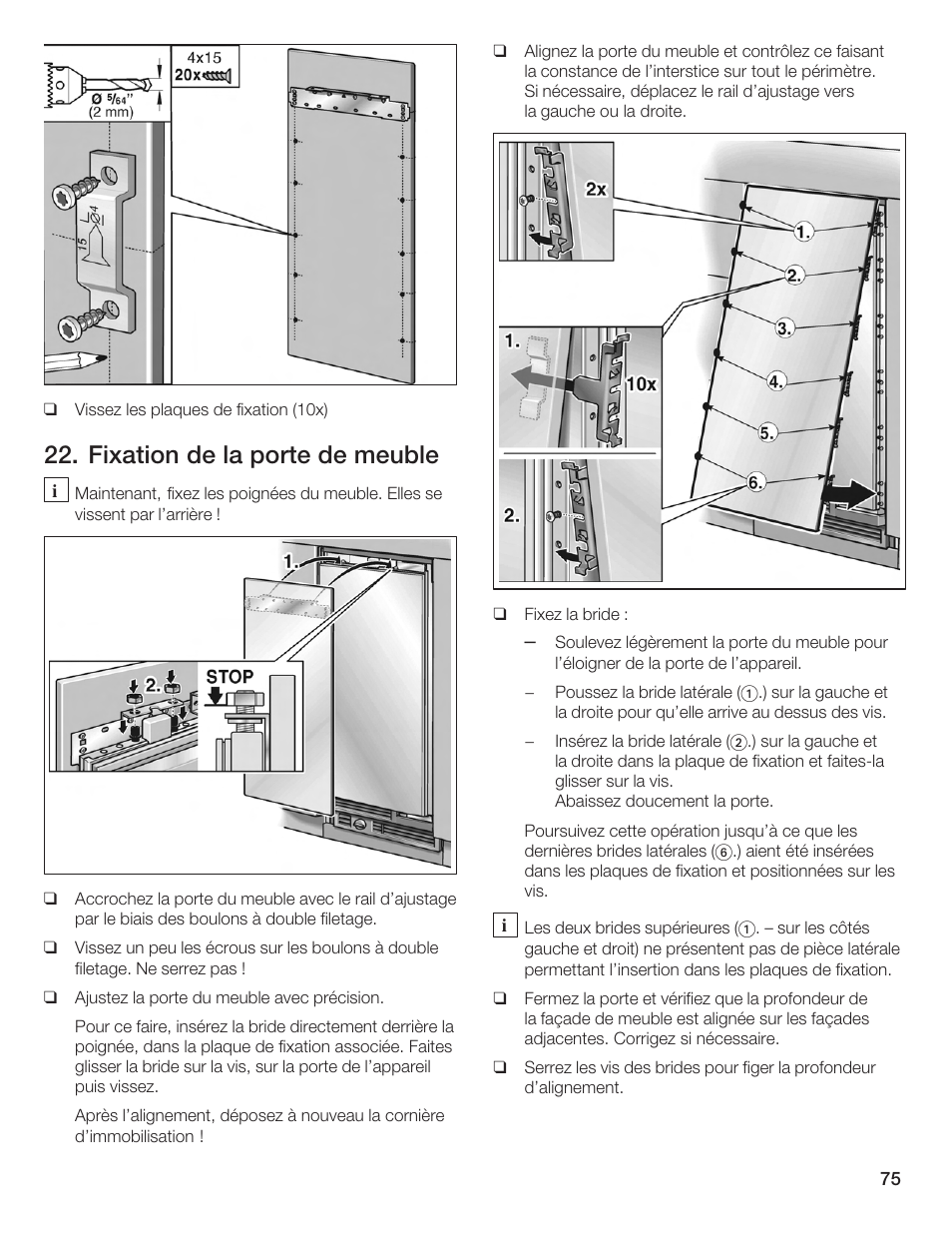 Fixation de la porte de meuble | Bosch Single Door User Manual | Page 75 / 124