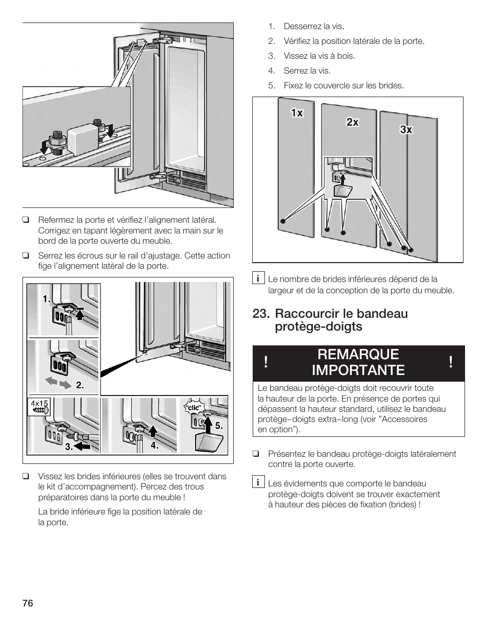 Remarque importante, Raccourcir le bandeau protègećdoigts | Bosch Single Door User Manual | Page 76 / 124