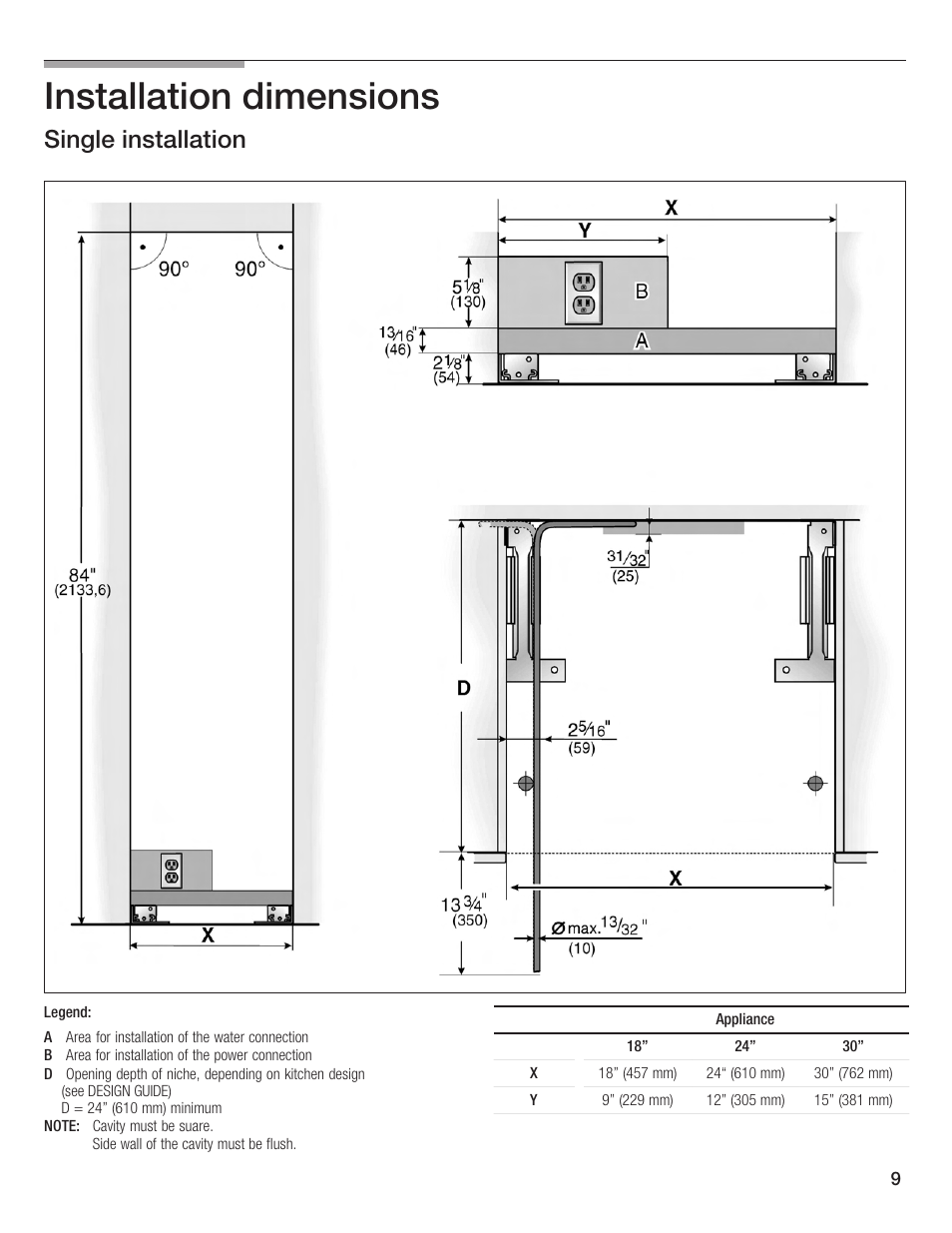 Installation dimensions, Single installation 6 | Bosch Single Door User Manual | Page 9 / 124