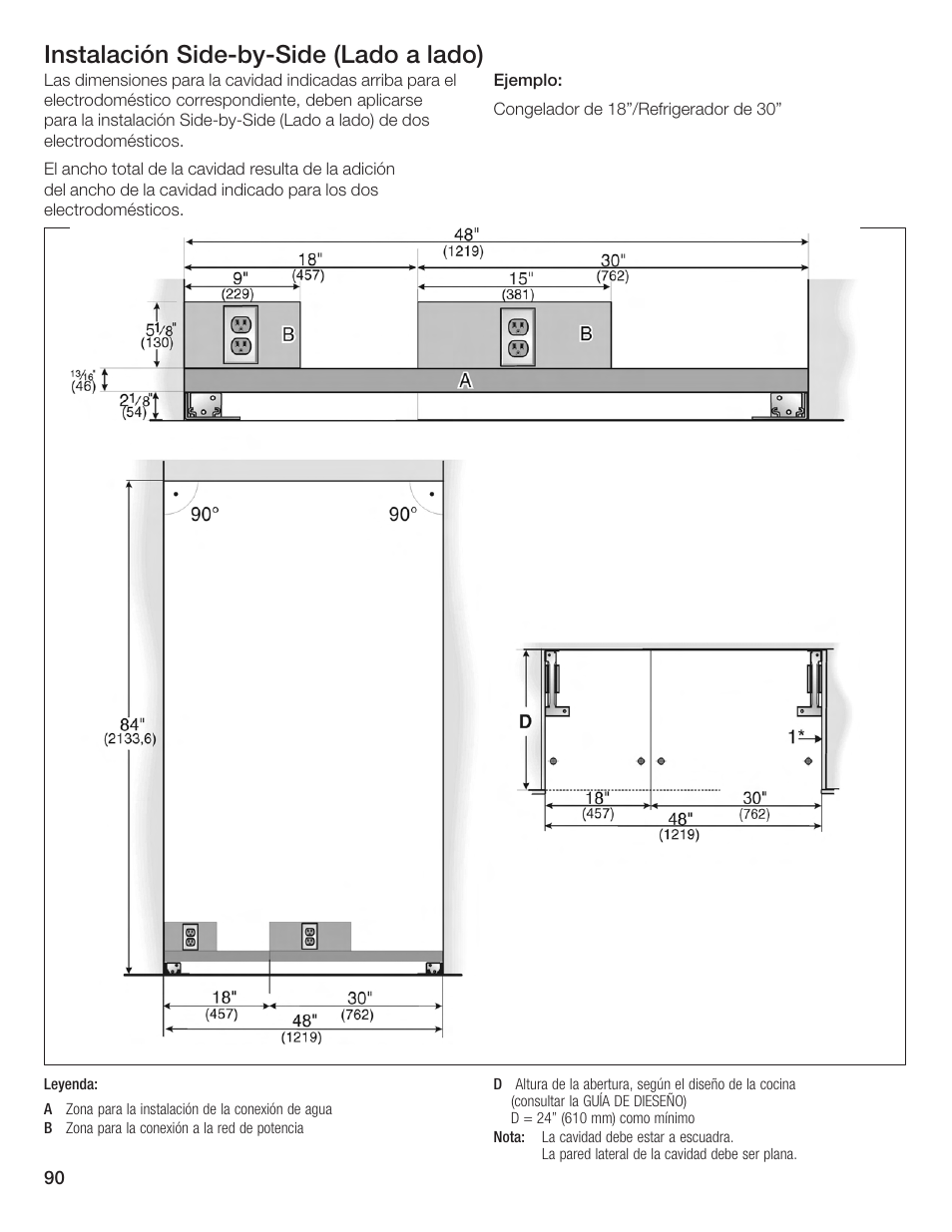 Instalación sidećbyćside (lado a lado) | Bosch Single Door User Manual | Page 90 / 124