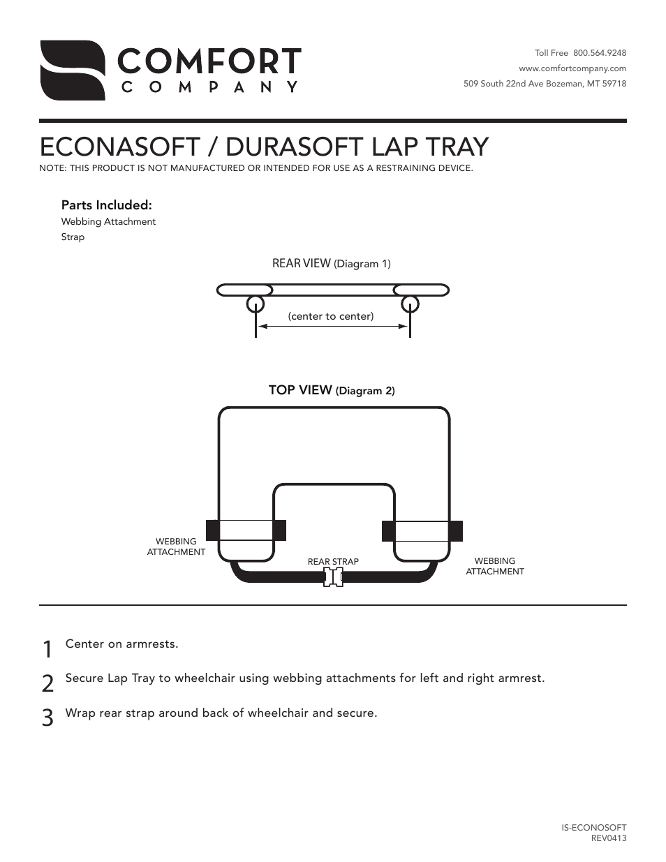 Comfort Company Econasoft & Durasoft Lap Tray User Manual | 1 page