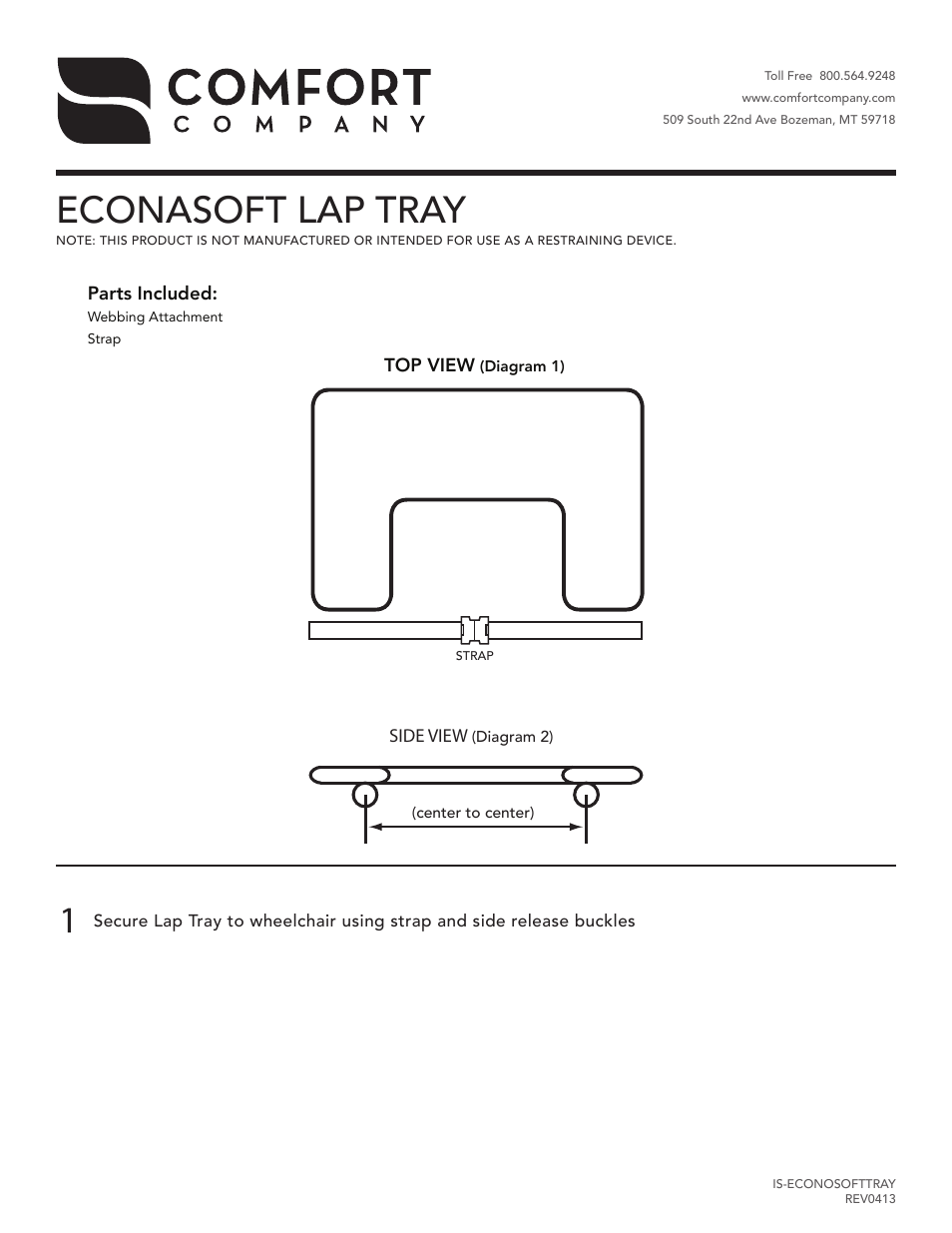 Comfort Company Econasoft Lap Tray User Manual | 1 page