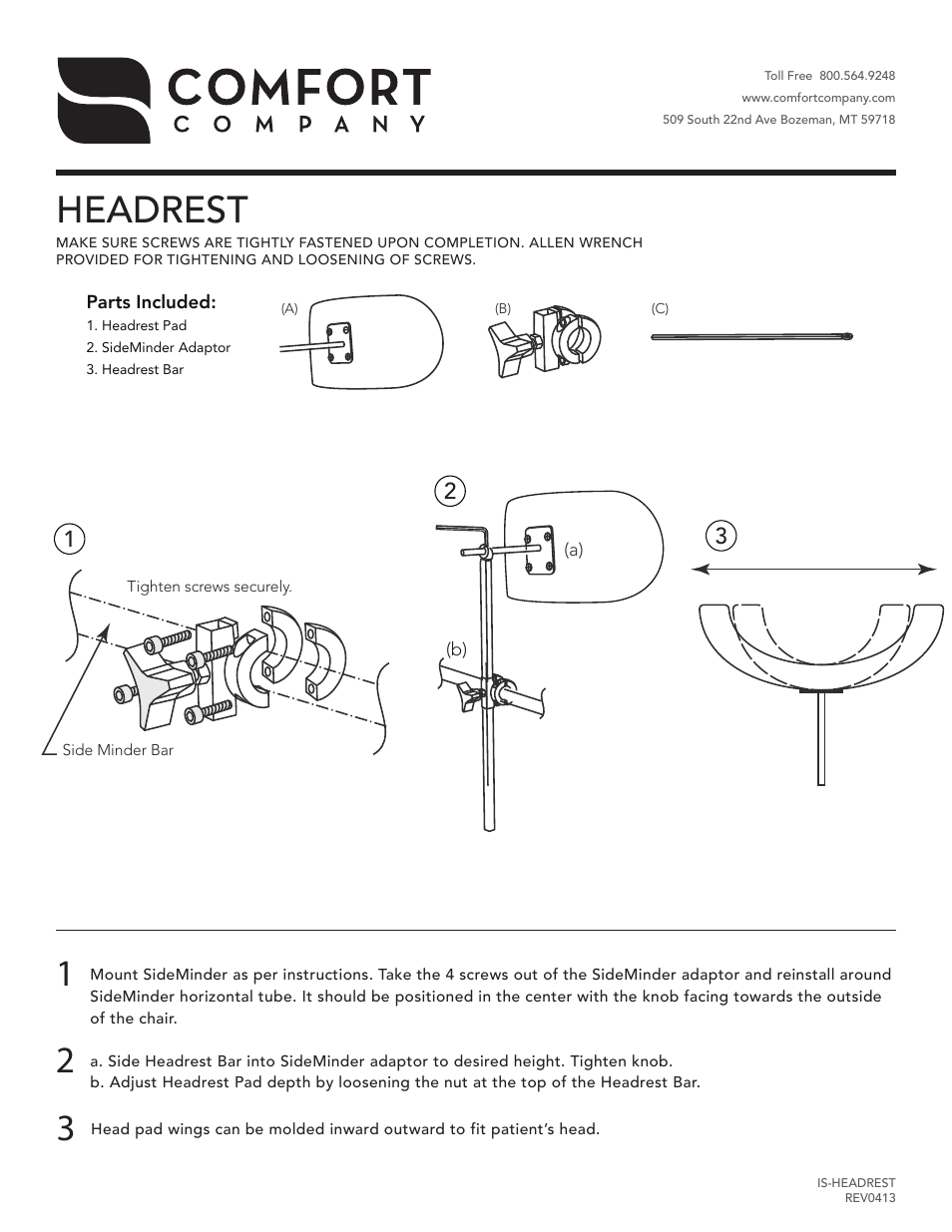 Comfort Company Headrest User Manual | 1 page