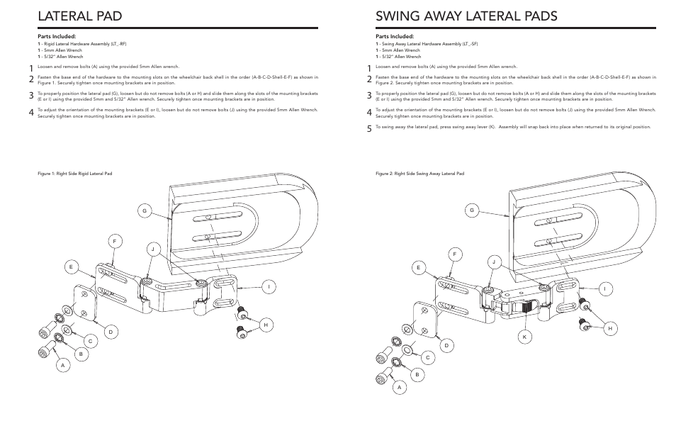 Lateral pad, Swing away lateral pads | Comfort Company Lateral Pad User Manual | Page 2 / 2